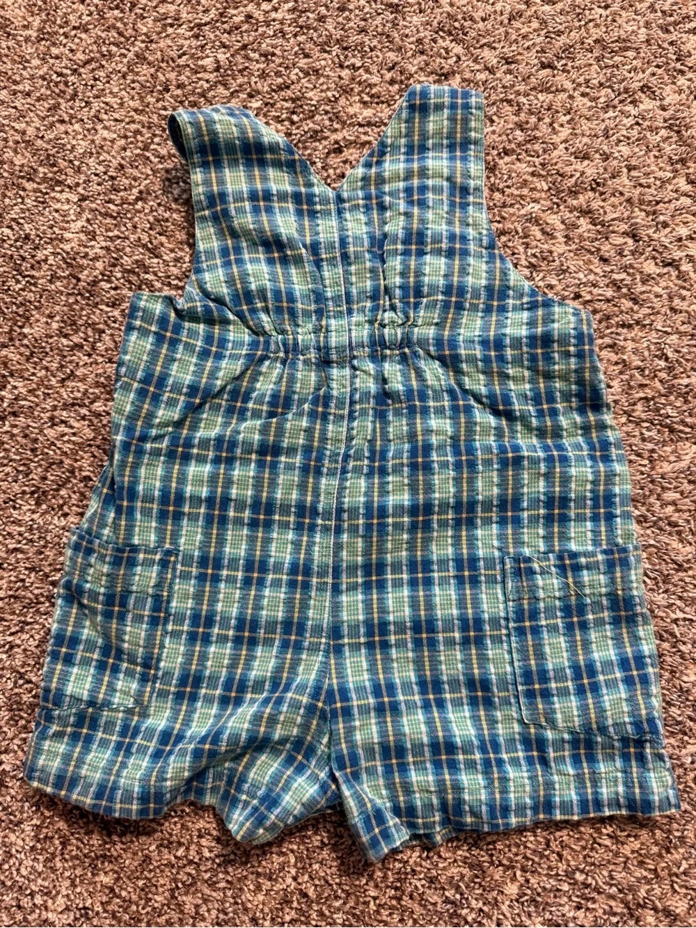 Vintage Green and Blue Plaid Cotton Overalls